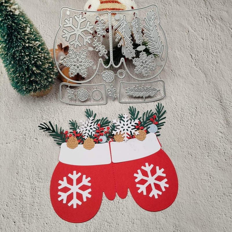 Feemkota Christmas Mitten Wreath Die Cuts for Card Making Glove Stamps Cutting Dies for DIY Paper Scrapbooking Crafts Embossing Festival Decorations - Image 1